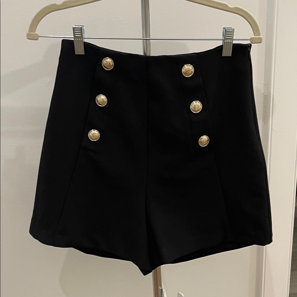 Zara Black High-Waist Shorts with Gold Accents
